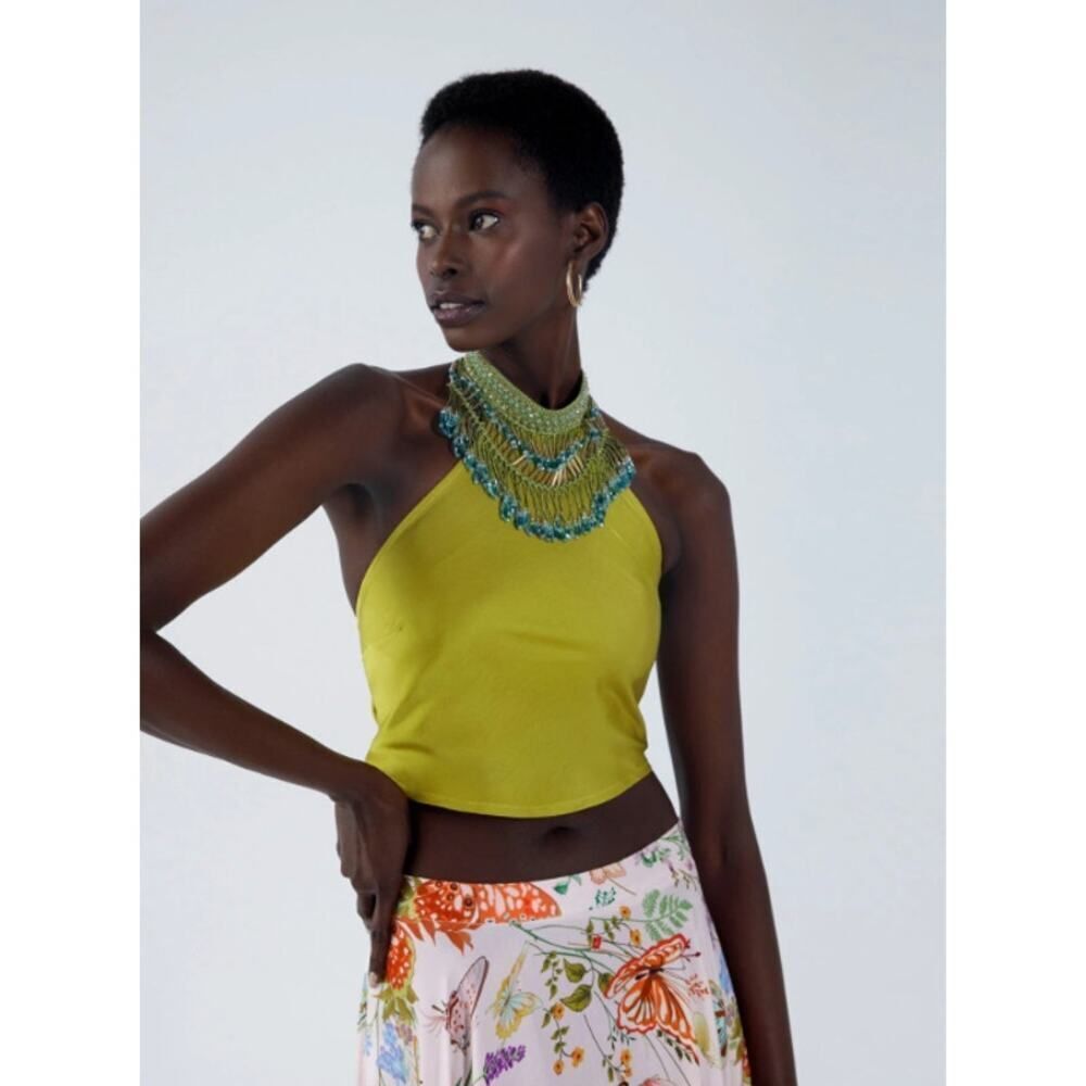 MYBEACHYSIDE Begonia Beaded Halter Top - Size M - NWT